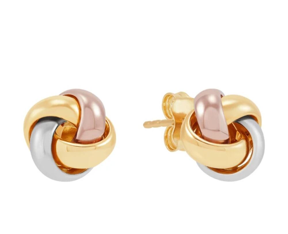 Tri Tone 14K Solid Gold Love Knot Stud Earrings